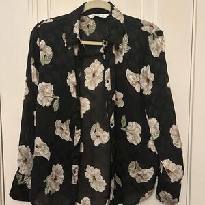 Zara Black Floral Button Down Shirt